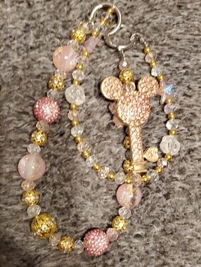 CC Boutique Pink & Gold Crystal Key Pendant Necklace